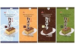 BULKIDOKI Japanese Style Pre-Sliced Baked Castella Cake Premium Set, Assorted Flavors Sponge Cakes, Matcha, Cheese, Original, Brown Sugar (Pack of 4)