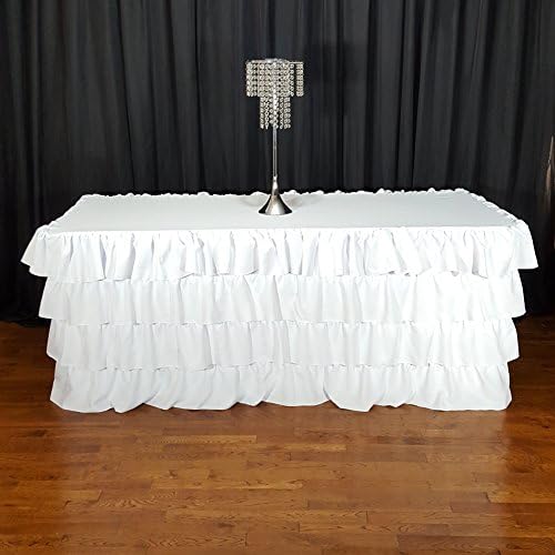 Four Layer Ruffle Tablecloth White For 8 Foot Tables