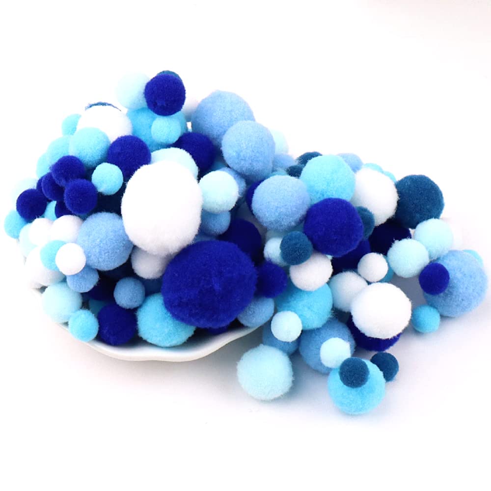 135 Colourful Pompoms for Crafts,10-30 mm Mini Pompoms Balls Small Pompoms Balls Fluffy Colourful Pom Pom Decoration Pompom Plush Balls Craft Accessories for Sewing Decoration DIY Crafts Dark Blue