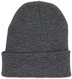 DS Plain Knit Cap Cold Winter Cuff Beanie (40+ Multi Color Available) (Dark Gray)