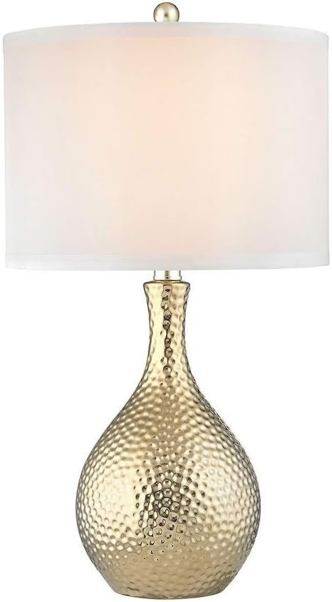 Gold Plate Gourd Table Lamp Made of Metal with A White Faux Silk Shade ...