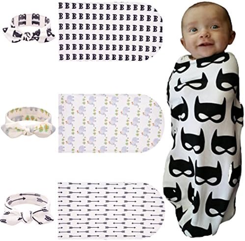 Baby Childland Newborn Baby Nursery Swaddle Receiving Blankets with Headband Set Cotton Infant Wrap Sleeping Sack (3 Packs)