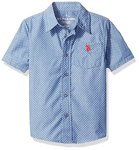 U.S. Polo Assn. Big Boys' Short Sleeve Printed Denim Shirt, Blue, 10/12 U.S. Polo Assn. Big Boys' Short Sleeve Printed Denim Shirt, Blue, 10/12