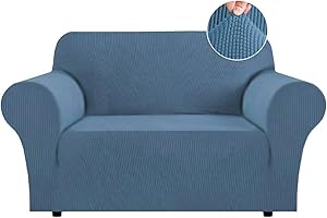 Flamingo P High Stretch Sofa Slipcover Non Slip Loveseat Covers for 2 Cushion Couch Washable Pet Furniture Protector Covers with Elastic Bottom, Thick Jacquard Fabric (Medium, Dusty Blue)