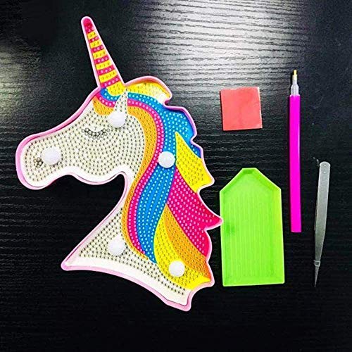 LUCUNSTAR Unicorn Night Lights for Kids Diamond Painting Unicorn with LED Lights DIY Diamond Kits Full Drill Crystal Diamond Drawing Bedside Kids Lamp for Home Decoration 7.1x5.8 inch