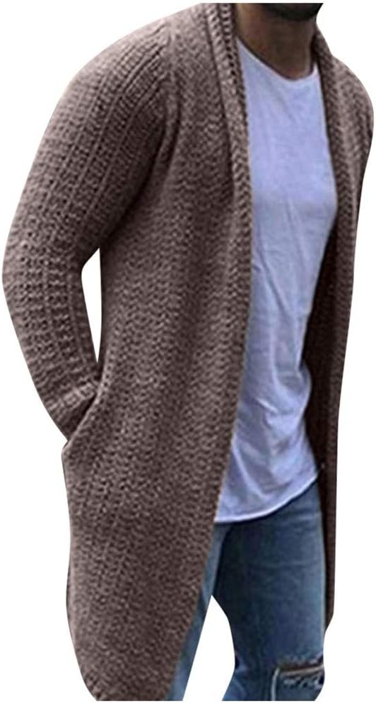 HOOUDO Cardigans for Men,Warm Autumn Winter Casual Sale Solid Color with Pocket Knitted Trench Coat Long Coat Tunic Jacket Jumpers