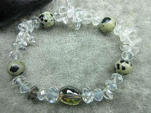 Genuine Champagne Aura Quartz, Dalmation Jasper and Herkimer Quartz Healing Bracelet