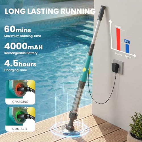 Handheld Cordless Pool Vacuum, Portable Pool Cleaner with Long Runtime and Strong Suction, Ideal for Hot Tubs, Spas, Inground & Above Ground Pools
