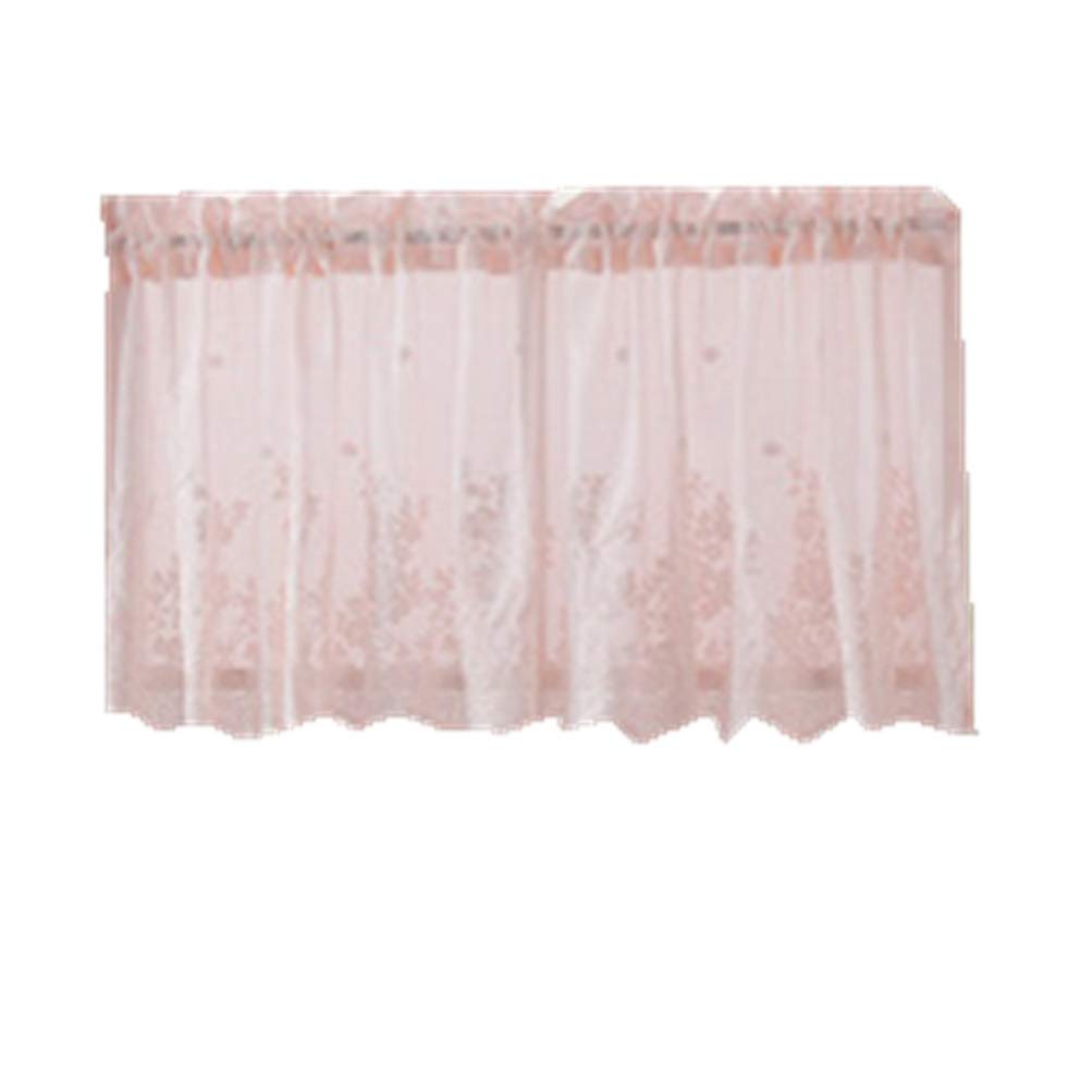 Ciieeo Short Curtain Curtain Lace Trim Semi- Sheer Kitchen Window Lace Trim Semi- Sheer Rod for Small Window, Bathroom (130x41cm Pink Nets
