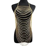 Jane Stone Gold Tone Bohemian Layered Sexy Bralette Body Chain Statement Beach Jewelry(Fn1805)