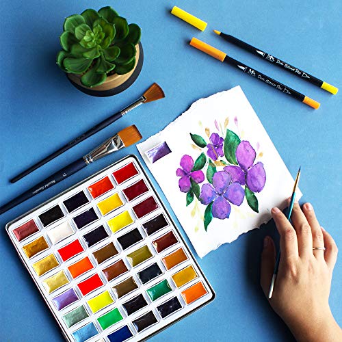 Komorebi Japanese Watercolor Paint Set - 40 Colors - Including Metallic and Neon - Artist Quality - Richly Pigmented- Perfect for Artists, Students or Hobbyists - MozArt Supplies