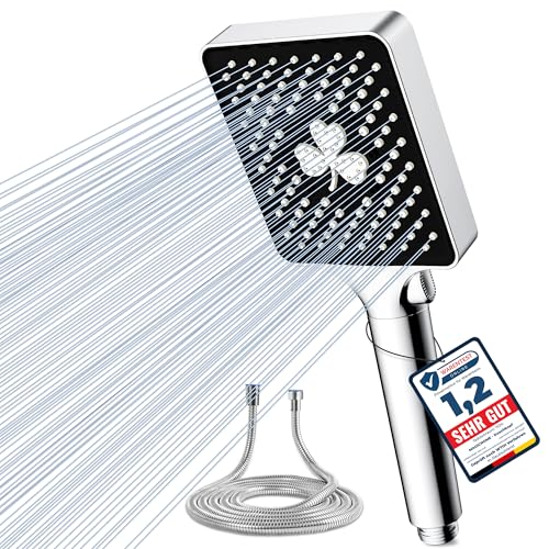 Magichome Shower Head with Hose, High Pressure Hand Shower with 6 Jet Types, 1.5 m Shower Hose with Shower Head, Large Rain Shower Head