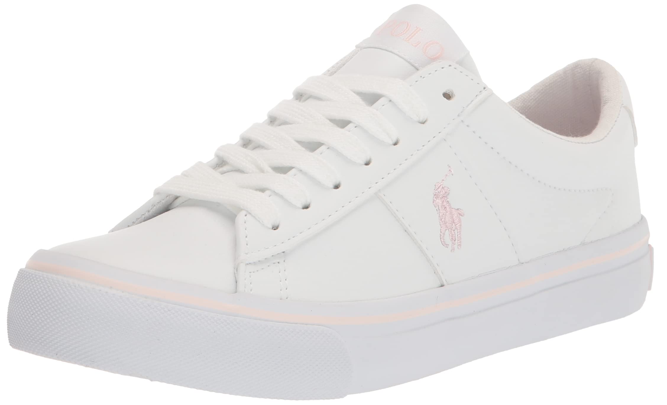 Photo 1 of ***(MINOR DAMAGE/HEAVILY USED)***POLO RALPH LAUREN Boy's Sayer WHT TMBD/LT PNK PP Sneaker, White/Light Pink, 5.5 Toddler