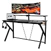 COZUHAUSE 55″ Black Large K-Shaped Gaming Desk for Man with USB Charging Port,Removable Stand,Honeycomb Texture,Headphone Hook and Cup Holder Gaming Table Workstation