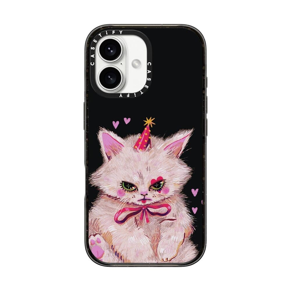 CASETiFY Impact iPhone 16 Case [Slim / 8.2ft. 4X Military Grade Drop Protection/Wireless Charging Compatible] - Clown Kitty - Clear Black — image 1