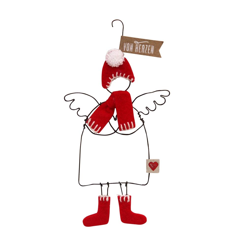 Good Old Friends Wire Guardian Angel ca. 15 cm From The Heart - Hanging Ornament - Red - Baby Shower
