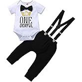 LUZOZEZO Baby Boy 1 year old First Birthday Clothes Infant Clothes Bow Tie Romper Pants Set Suspenders Cake Smash Outfits
