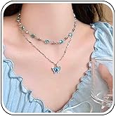 Ximdble Vintage Layered Crystal Sapphire Butterfly Necklace Sapphirre Rhinestone Butterfly Choker Necklace Blue Crystal Chain Necklace Silver Cz Rhinestone Butterrfly Necklace for Women