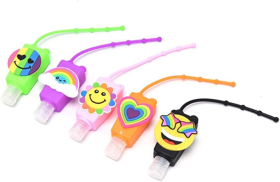 XIDAJIE 5Pack Cartoon Silicone Hand Sanitizer Holder 30 ML Reusable Liquid Soap Detachable Bottles Keychain Carriers Kids Travel Bottles A