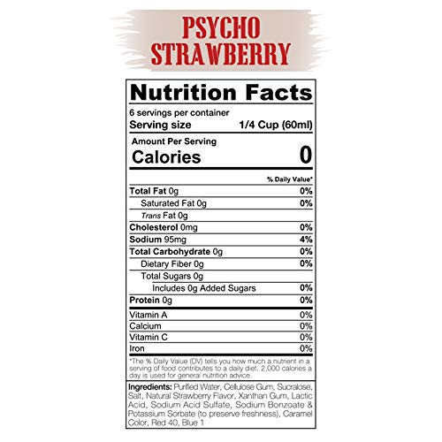 Panic Pancakes Psycho Strawberry Syrup by Sinister Labs - Sugar free, zero calorie syrup with great berry flavor for healthy pancakes, waffles or dessert - gluten free - 12 oz bottles (6-pack)