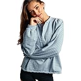 Almere Oversized Cotton Henley Longsleeve Tee, Striped Button Down, Boyfriend Fit