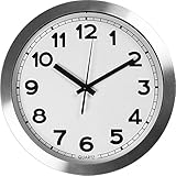 Large Decorative Wall Clock - Universal Non - Ticking & Silent 12-Inch Wall Clock - by Utopia Home (Aluminum)