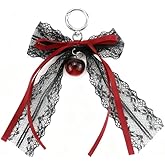 Zaxomum Gothic Lace Bow Keychain with Cute Cherry Pendant - Black Lace & Red Ribbon Bag Charm | Y2k Purse Accessory Christmas Valentine’s Gift for Women