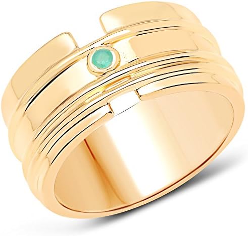 LoveHuang 0.03 Carats Genuine Emerald Minimalist Ring Solid .925 Sterling Silver With 18KT Yellow Gold Plating