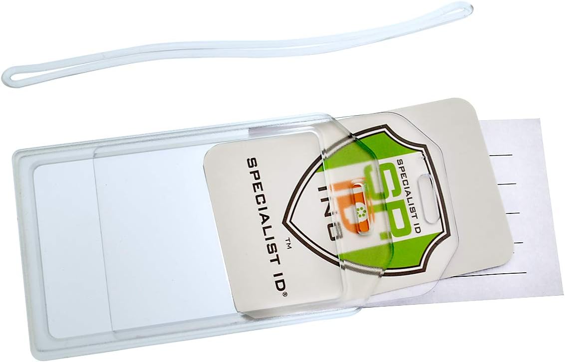 5 Pack - Premium Rigid Airline Luggage Tag Holders with 6" Worm Loops - Heavy Duty Hard Plastic -Suitcase ID Tag Identifiers with Business Card Insert Window by Specialist ID (Translucent/Clear): Office Products