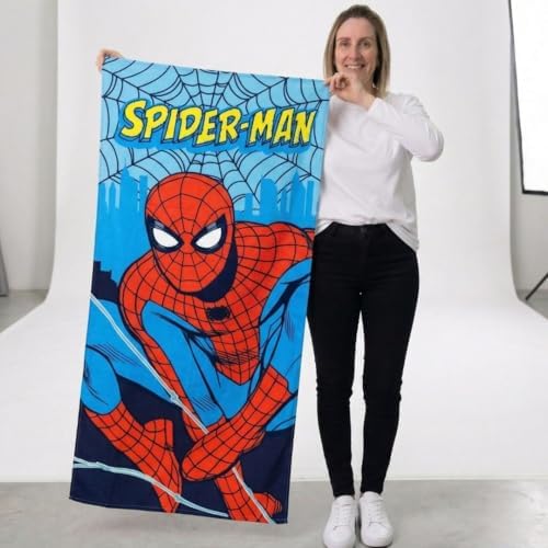 , Spiderman Badehandtuch Kinder 70x140 cm, Marvel Superhelden Strandtuch Duschtuch aus Polyester, Leichtes Reisehandtuch für Kinder, Saugstarkes Badetuch für Schwimmbad, Strand und Dusche