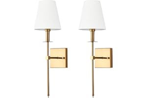 TISLYCO Gold Wall Sconce, Brass Sconces Set of 2, Antique Brass Wall Lamp, Sconces Wall Decor Set of 2, Wall Light with Fabri
