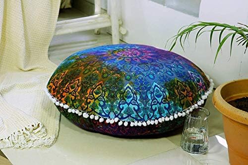 32 Inch Floor Pillow Cover Only Multi-Color Star Tie Dye Mandala Floor Pillow Cushion Cover Seating Throw Hippie Boho Round Pouf