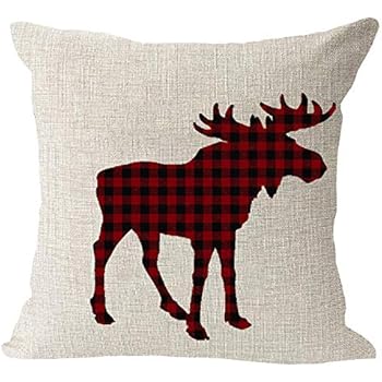 Spxubz Preppy Black Red Buffalo Check Moose Plaid Pillow Cover