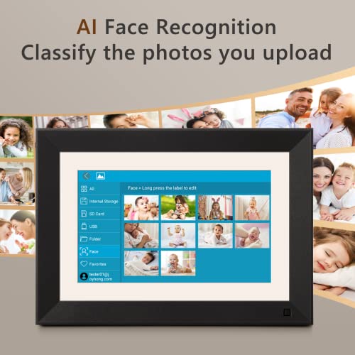 Digital Picture Frame - Benibela 10.1 Inch WiFi AI Smart Electronic Photo Frame with IPS Touch Screen, AI Recognition, 2 Filter, 32GB Slideshow Display, Share Photo Video Anywhere via Email App USB