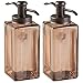 mDesign Decorative Square Glass Refillable Liquid Soap Dispenser Pump Bottle for Bathroom Vanity Countertop, Kitchen Sink - Holds Hand/Dish Soap, Hand Sanitizer, Essential Oils - 2 Pack - Sand/Bronze