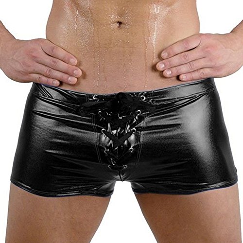 Men's New Liquid Metallic Football Trunk Swimsuit Boxer Briefs (Medium (Waist 29.5-39.0 inch), Black)