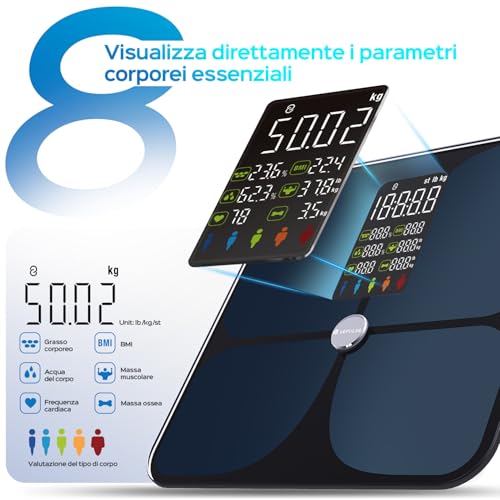 Digital Personal Scale with Bluetooth App, Professional Smart Impedentiometric Scale, Body Fat Measurement and Lean BMI with 22 Indexes, Electronic Scale Black 4AAA