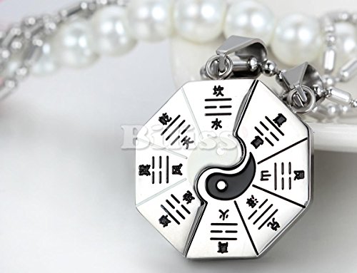 Gydoxy(TM) 2 pieces Fashion Couple Necklaces Yin Yang Bagua Pendant 316L Stainless Steel 2 Chains For Men Women Gold Silver Color[Silver] - Thumbnail 4