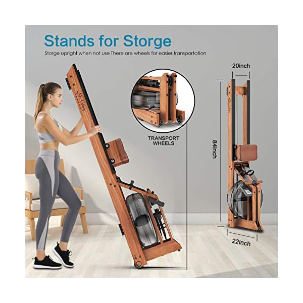 Mr. Captain Rowing Machine for Home Use,Water Resistance Natural Wood Rower with Bluetooth Monitor - Image 5