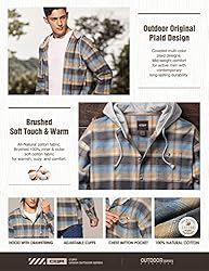 CQR Men's 100% Cotton Plaid Flannel Shirt, Long