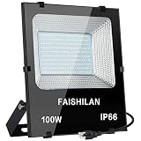 FAISHILAN 100W LED Flood Light, 500W Halogen Equivalent Led Work Light, Waterproof IP66 Outdoor Flood Lights, Super Bright LED Backyard Lights for Garage, Garden, Lawn and Yard