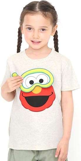 Amazon グラニフ Graniph コラボレーション キッズ バッジ Tシャツ エルモ フェイス セサミストリート ヘザーナチュラル キッズ G116 おそろいコーデ Tシャツ カットソー 通販