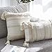 blue page Set of 2 Boho Pillow Covers Tufted Neutral Pillow Covers, Farmhouse Throw Pillow Covers for Couch Bed Decorative Pillow, Bohemian Accent Pillow Case, Cream Square 18x18