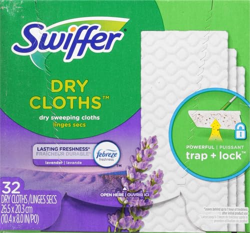 Swiffer Sweeper Dry Sweeping Pad, Multi Surface Refills for Dusters Floor Mop, with Febreze Lavender, 32 count