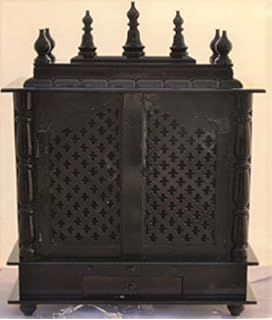 Jodhpur Handicrafts Wooden Temple with LED Bulb ( Dark Walnut, 60x30x75cm)