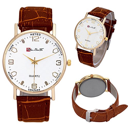 Men Quartz Watch COOKI On Sale Analog Business Casual Fashion Wrist Watch Men's Cheap Leather Watch-H73 (Brown)
