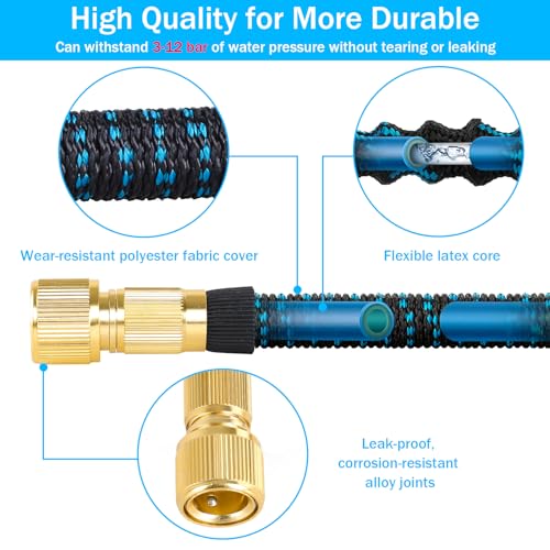 30 m Expandable Garden Hose with 1/2 Inch and 3/4 Inch Adapter, 10 Functions Spray Gun, Bracket, Garden Irrigation, Cleaning Gardening, Car Washing