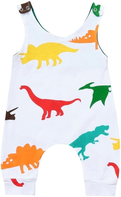 Jchen(TM) Summer Newborn Baby Infant Boys Girls Cute Dinosaur Print Sleeveless Romper Bodysuit Jumpsuit for 0-24 Months