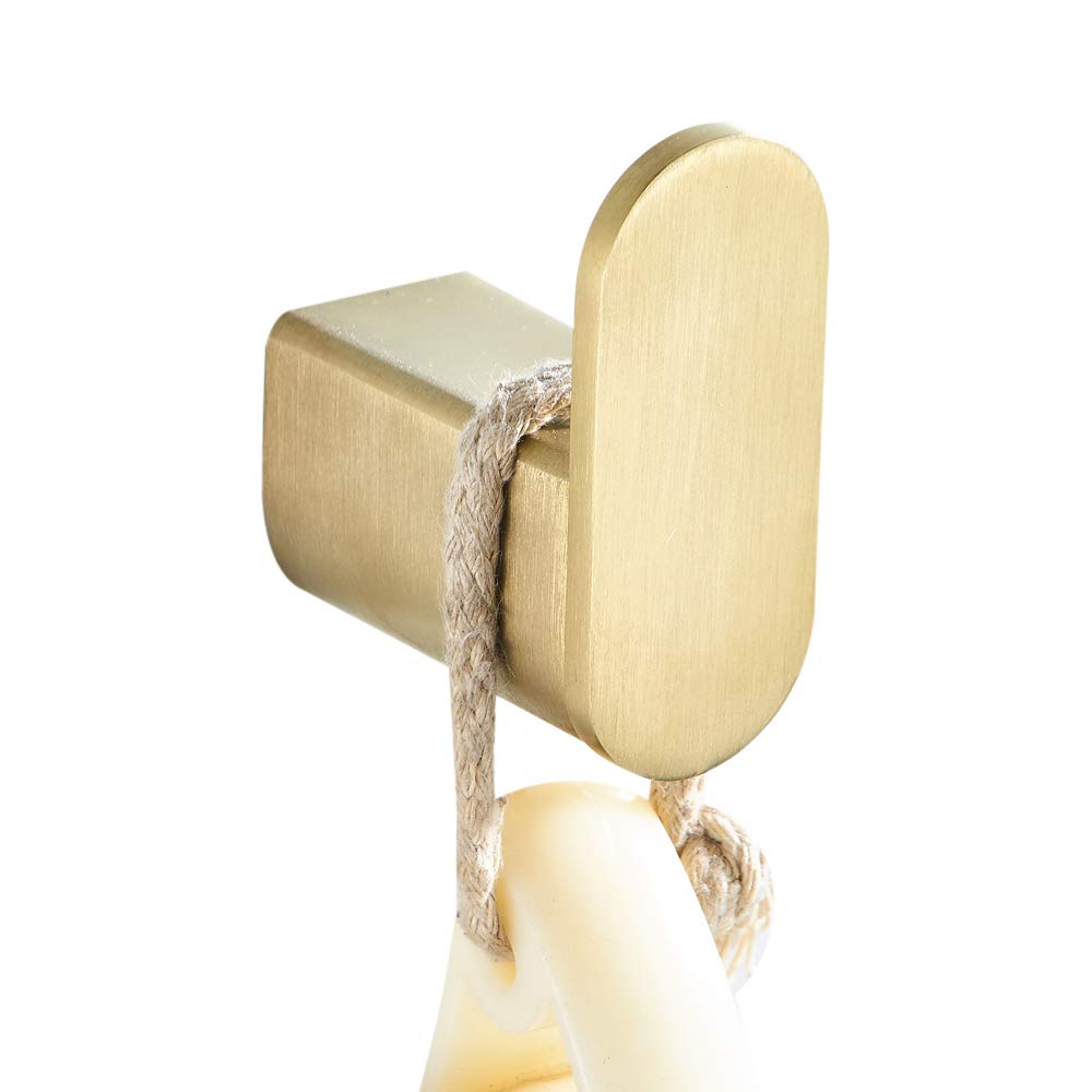 WOMAO Brushed Gold Towel Hook，Bathroom Coat Hook Bath Command Hook for Hanging Clothes Kitchen Toilet SUS 304 Stainless Steel Robe Hook Wall Mounted