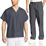 Cherokee Mens Workwear Scrub Set Medical/Dentist Uniform V-neck Top & Cargo Pant (Pewter, Medium)